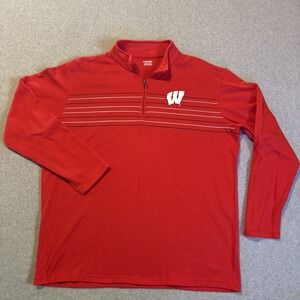 Wisconsin Badgers Red Pullover Quarter Zip Captivating Men's 2XL Very Good Cond.